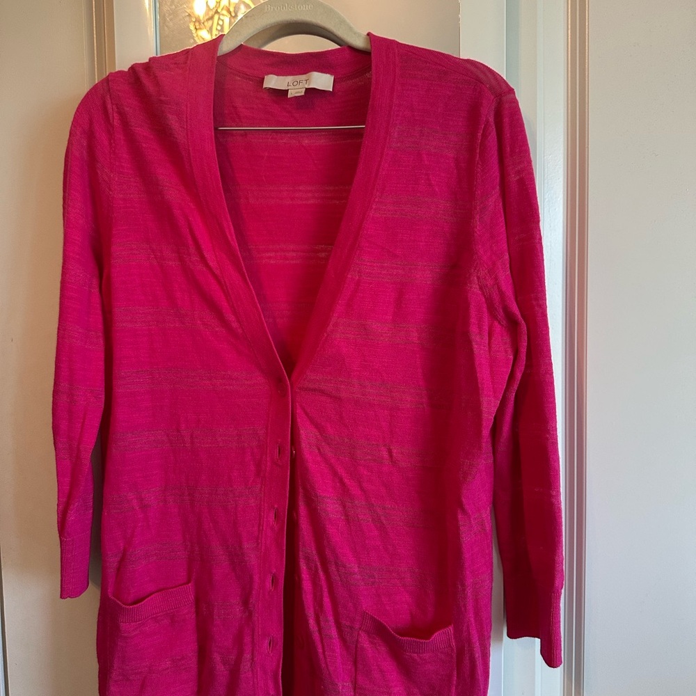 LOFT Pink Cardigan Sweater V-Neck Knit